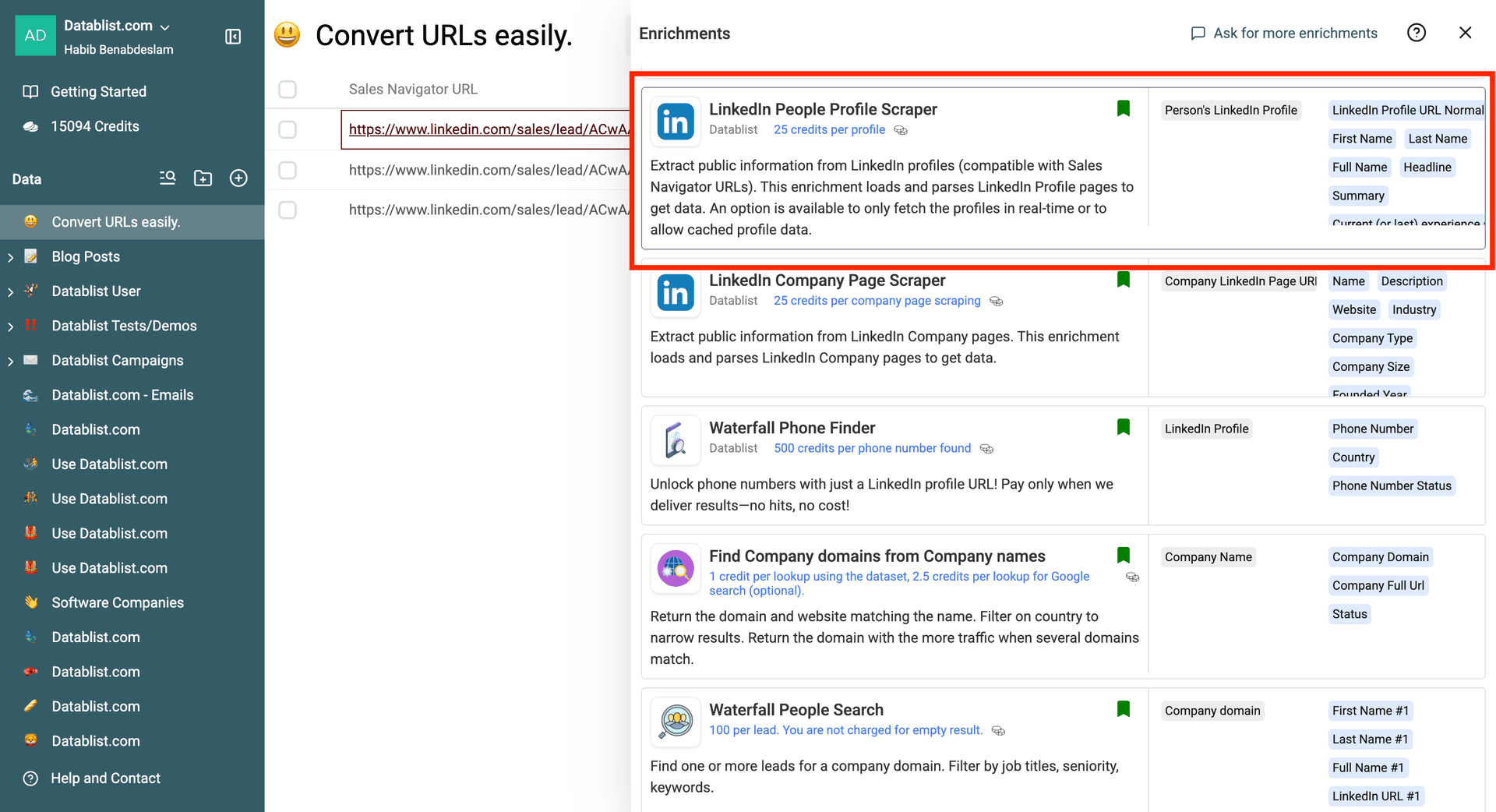 Le LinkedIn Profile Scraper dans Datablist