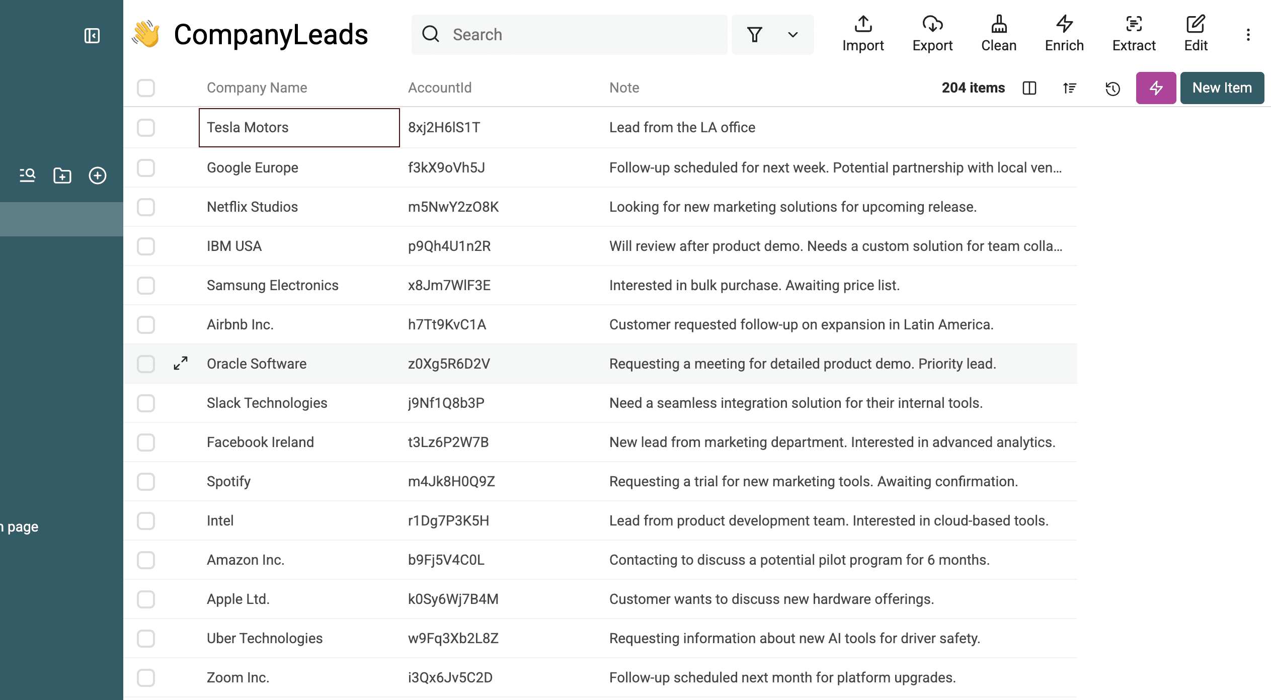 Company Names Data Preview