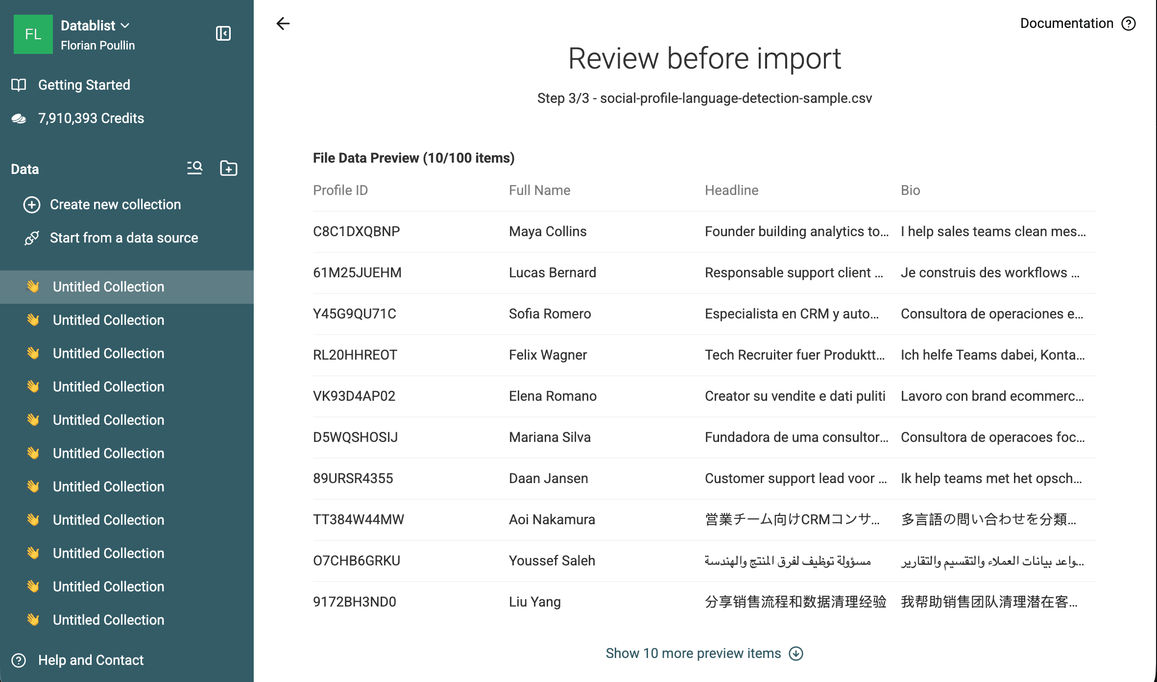 Vérification du CSV multilingue de profils avant son import