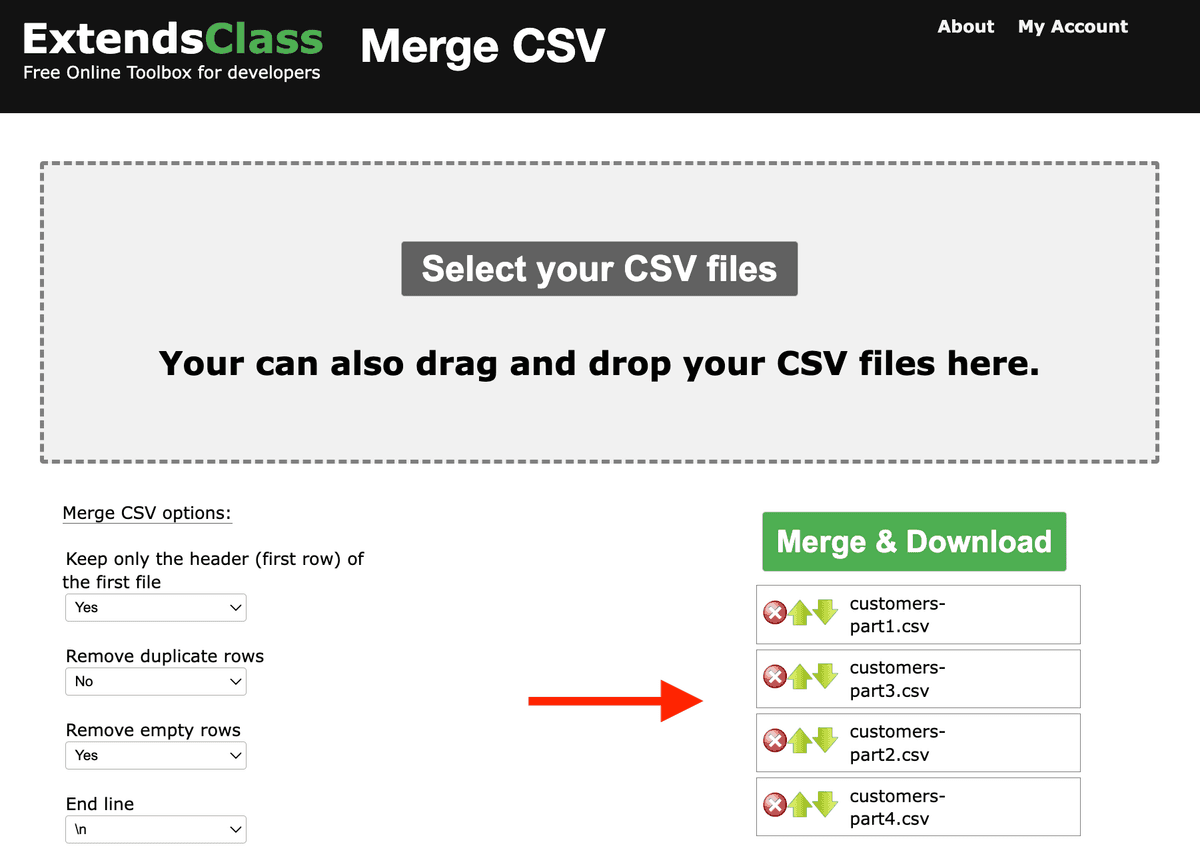 Merge CSV files online