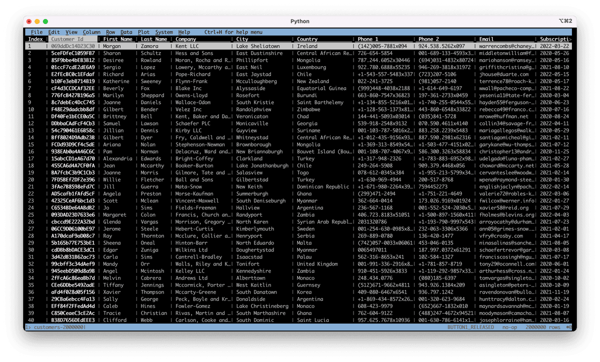 Visidata Screenshot