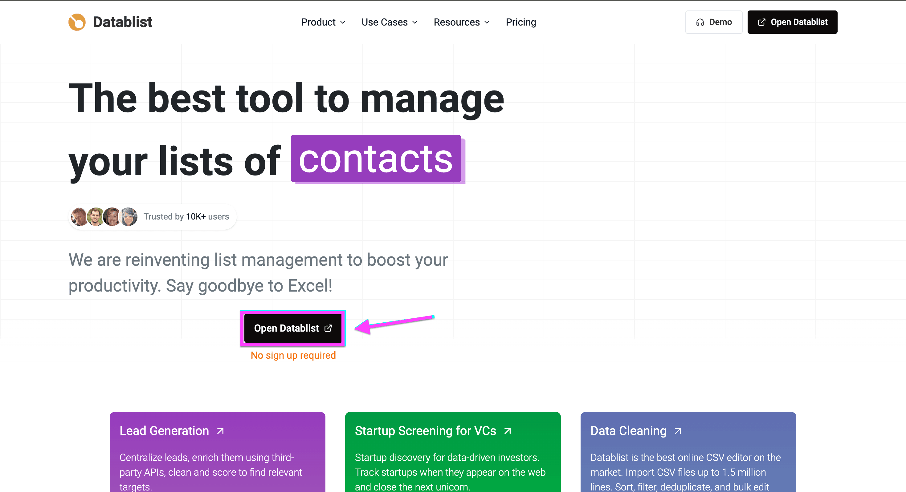 Datablist homepage