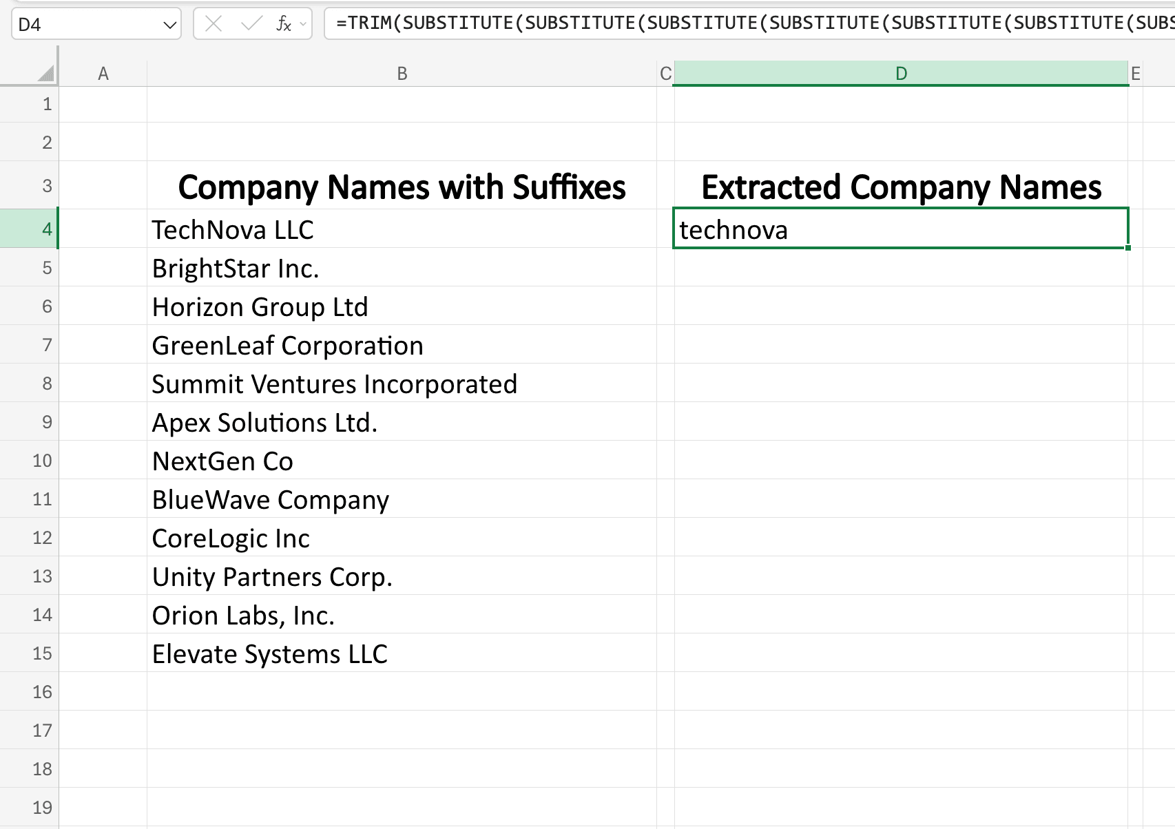 Applied company name cleaning formula