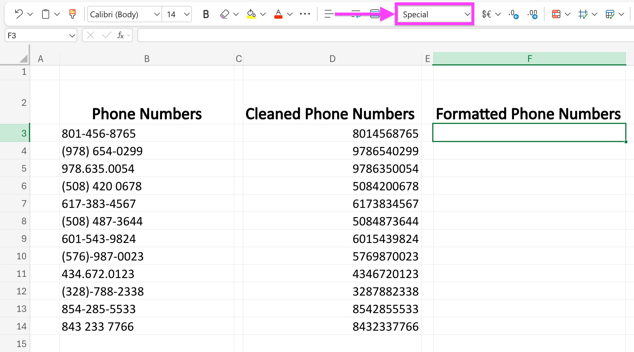 Colonne Excel formatée pour les numéros US