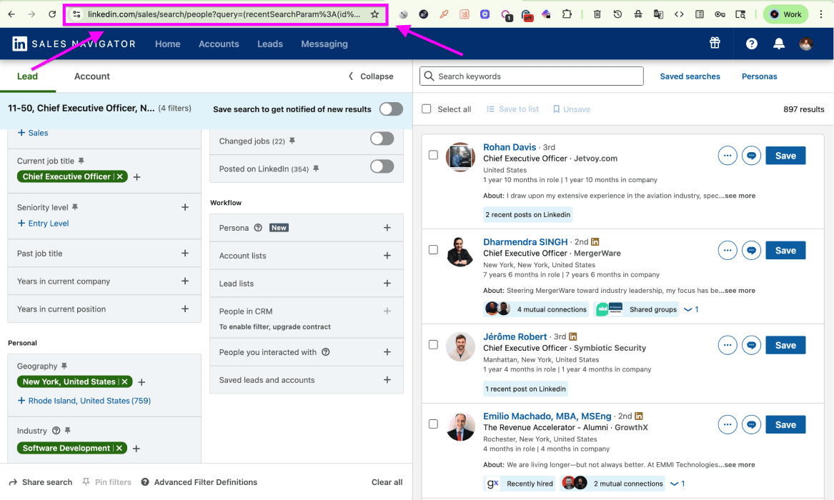 How To Export Sales Navigator Leads - Copy Search URL