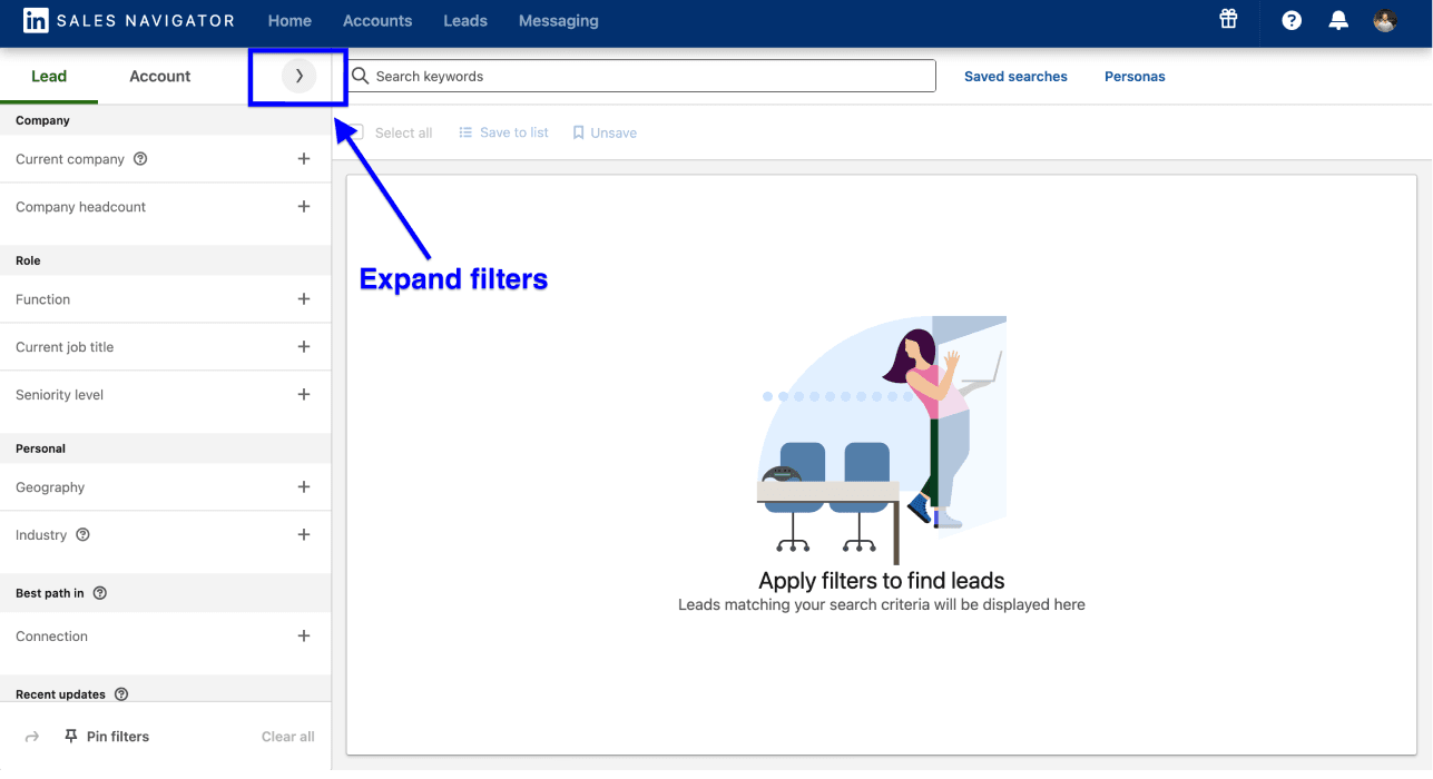 How To Export Sales Navigator Leads - Expanding Filters
