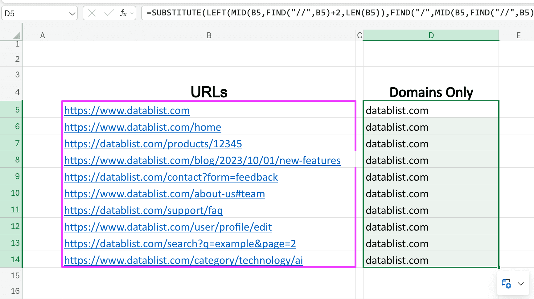 Domains extracted from my entire list