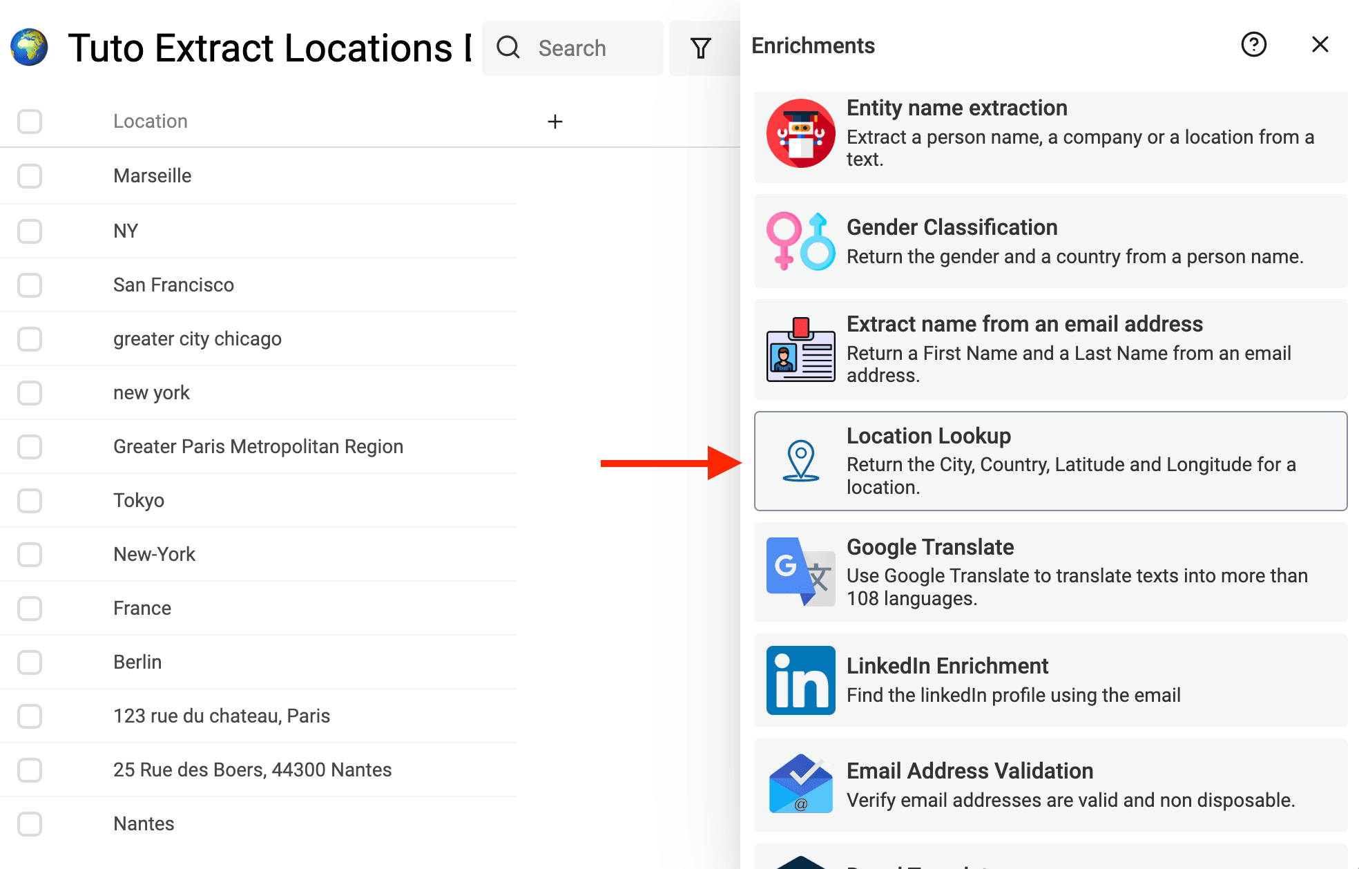 Seleccionar Location Lookup