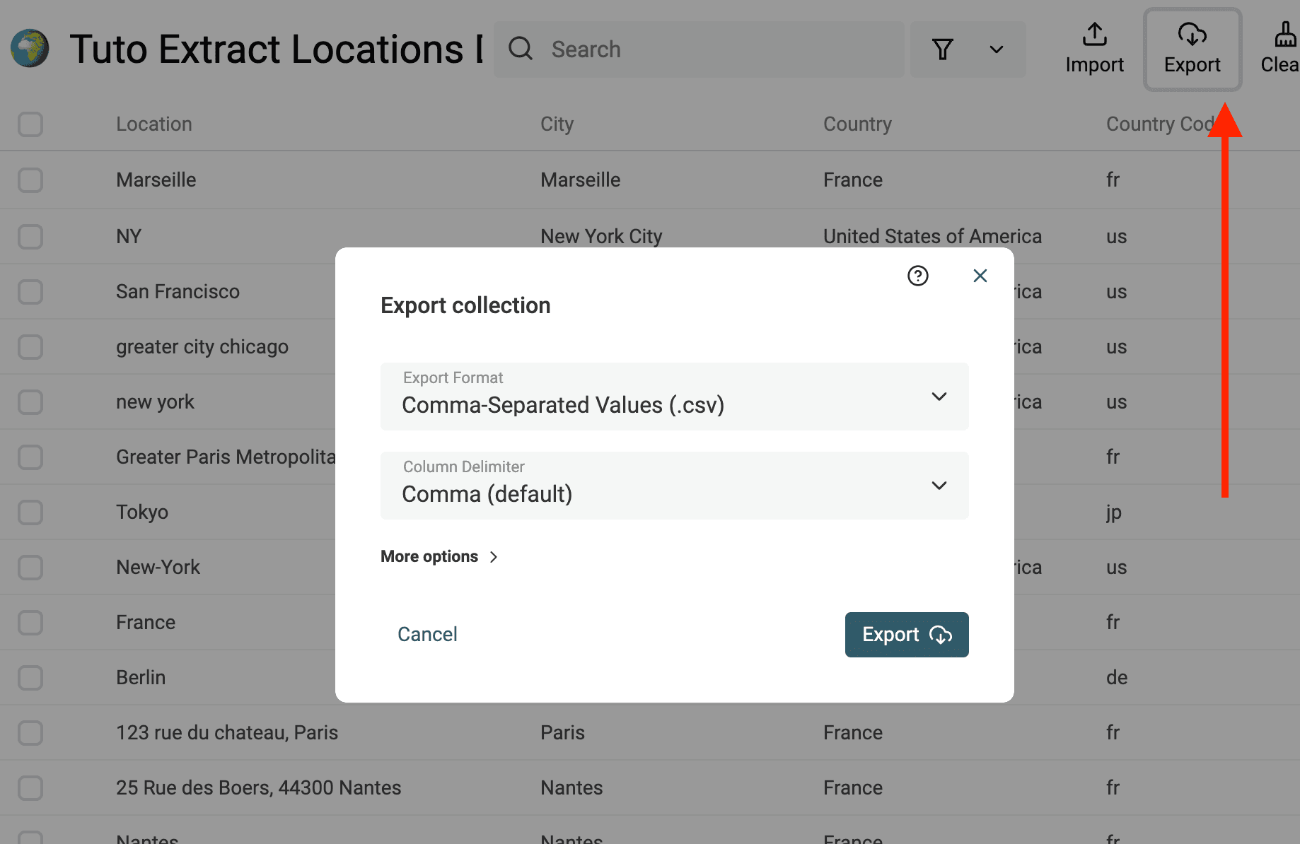 Exportar datos como archivos CSV o Excel