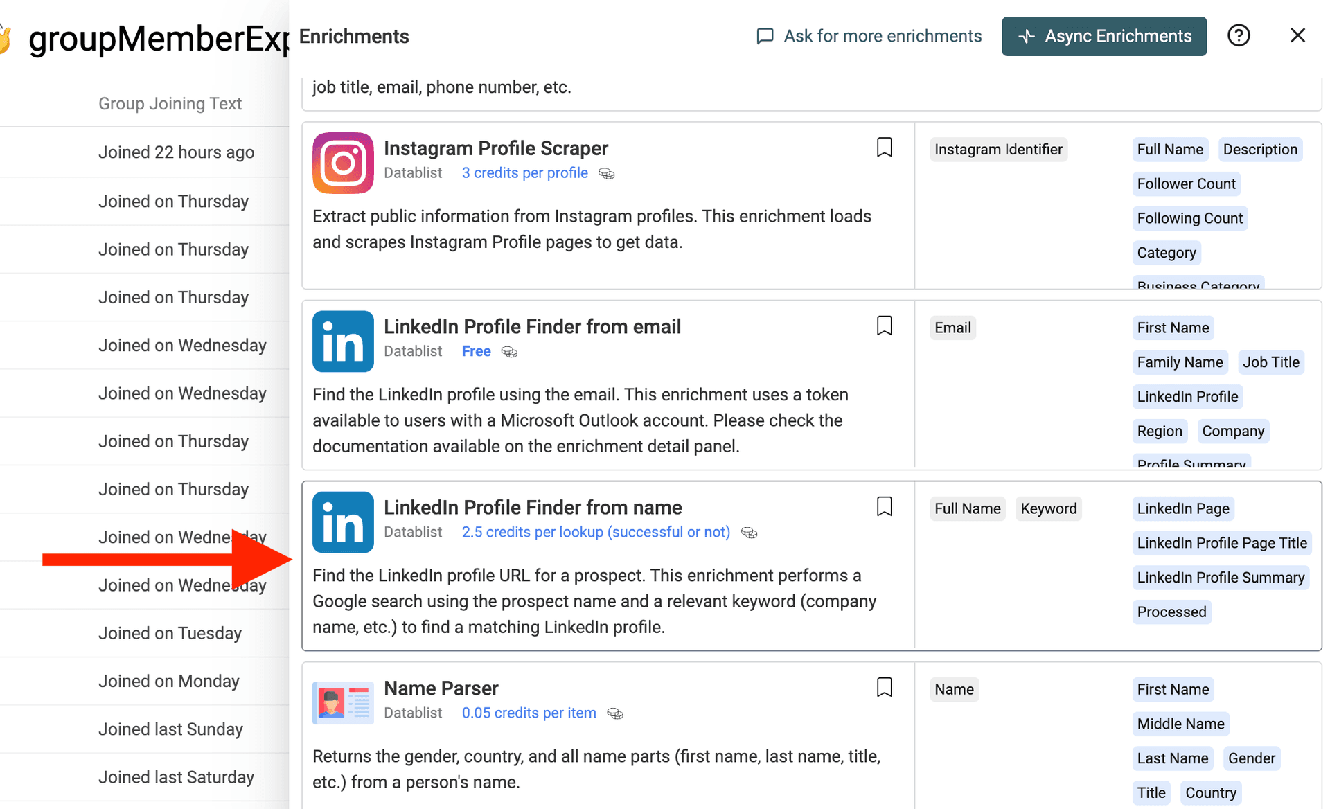 Select LinkedIn Profile Finder from name