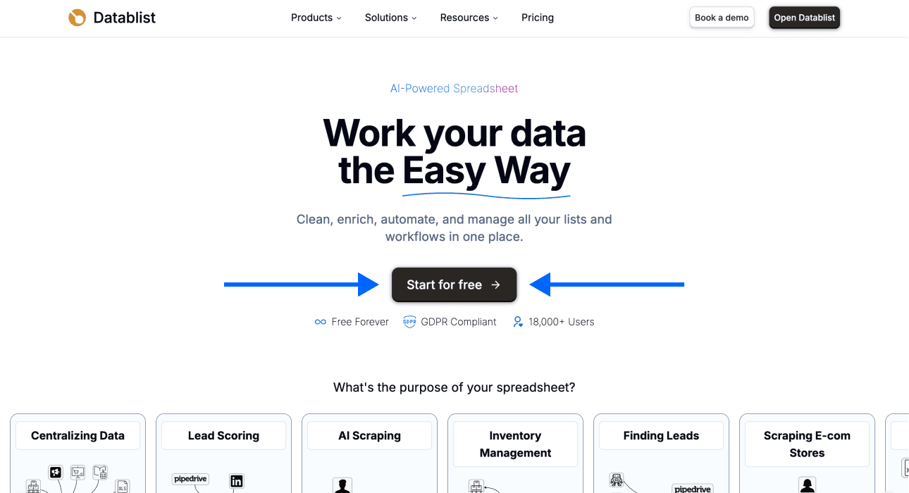 Datablist’s homepage