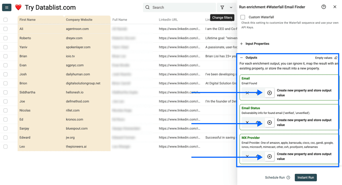 Output selection