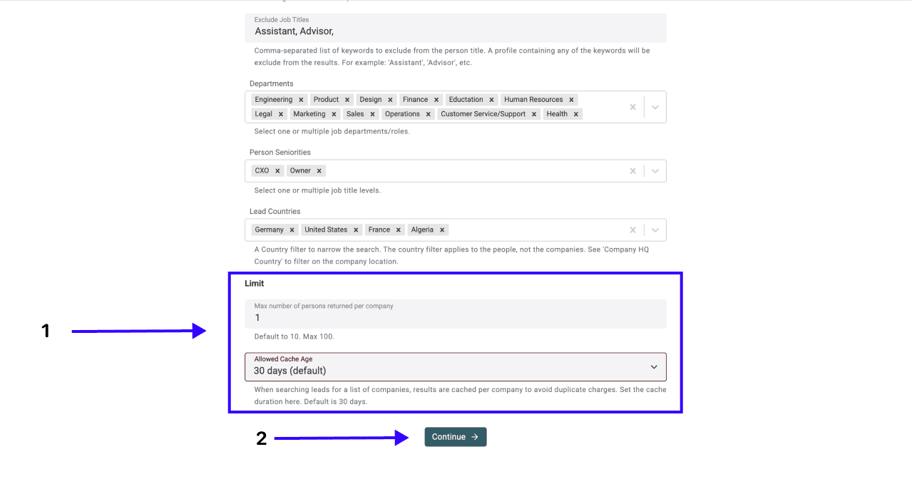 How To Find Leads With Datablist - Limit and Cache Settings