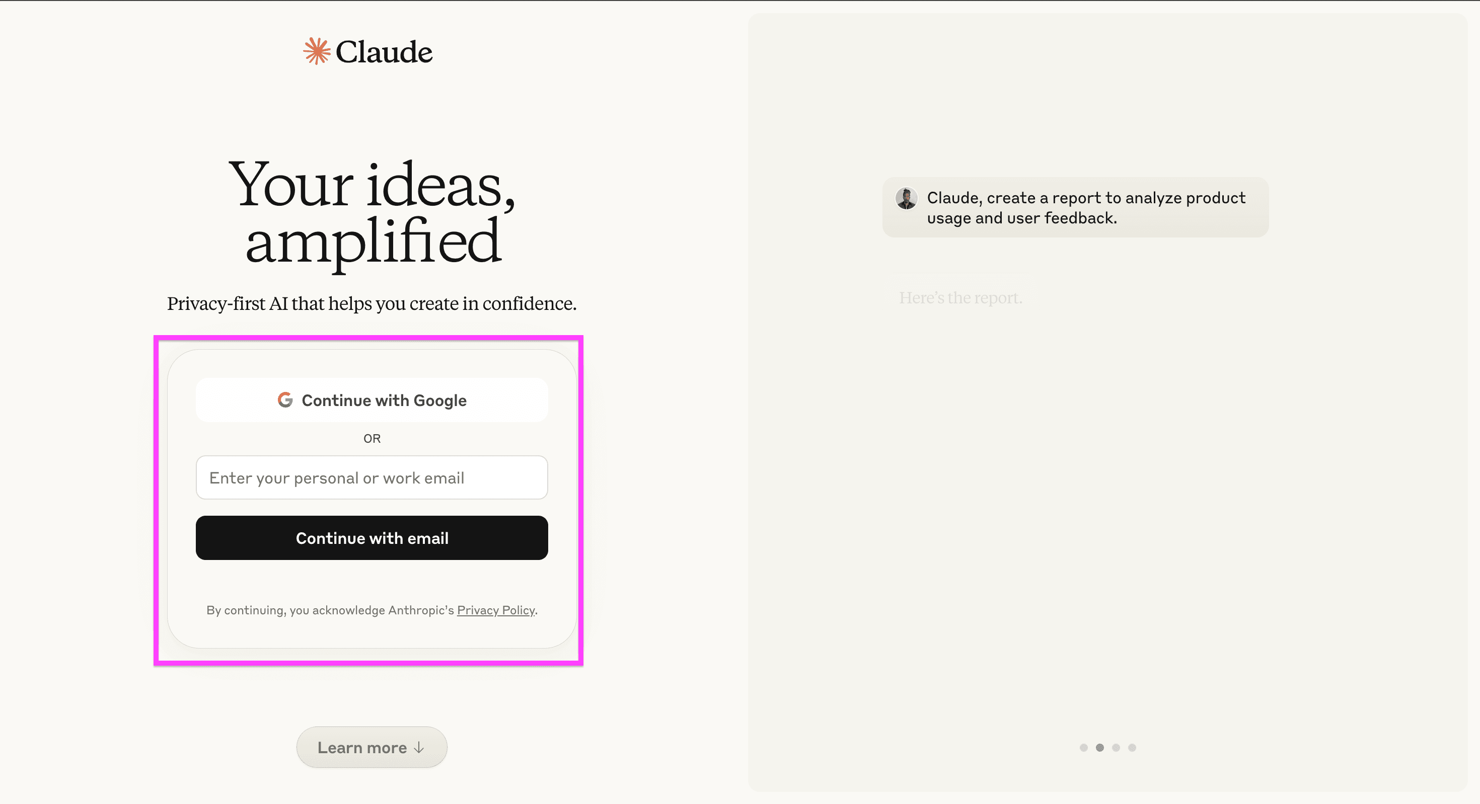 Claude sign up page