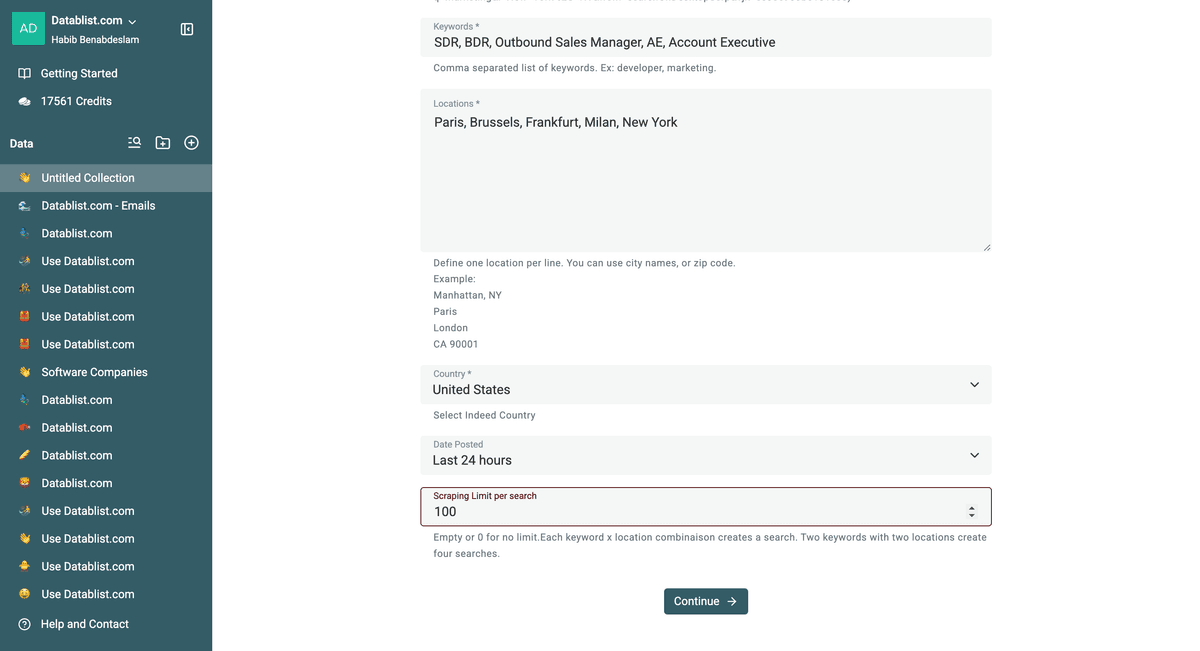 Filtering the Indeed job search