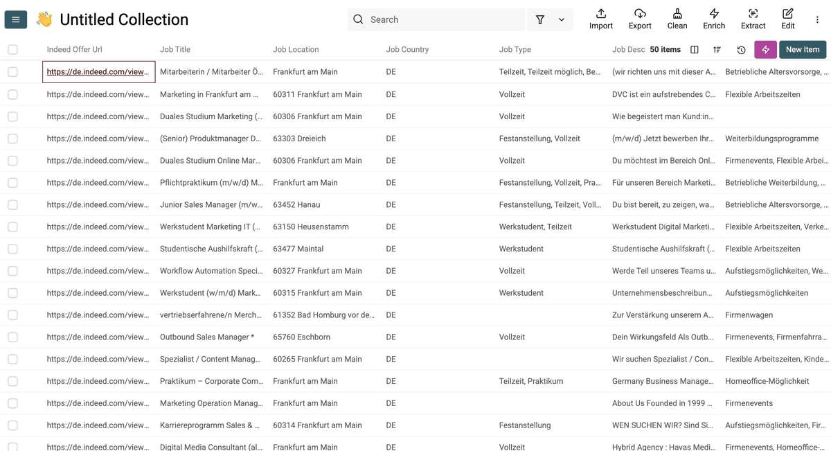 The results of the Indeed job offer search