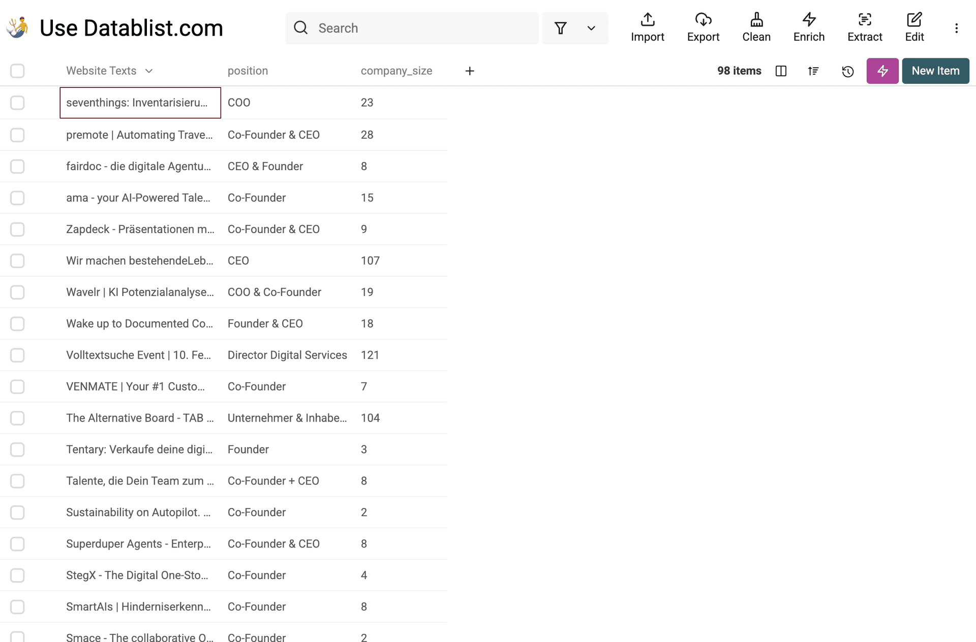 Liste des prospects avec les informations de scoring.