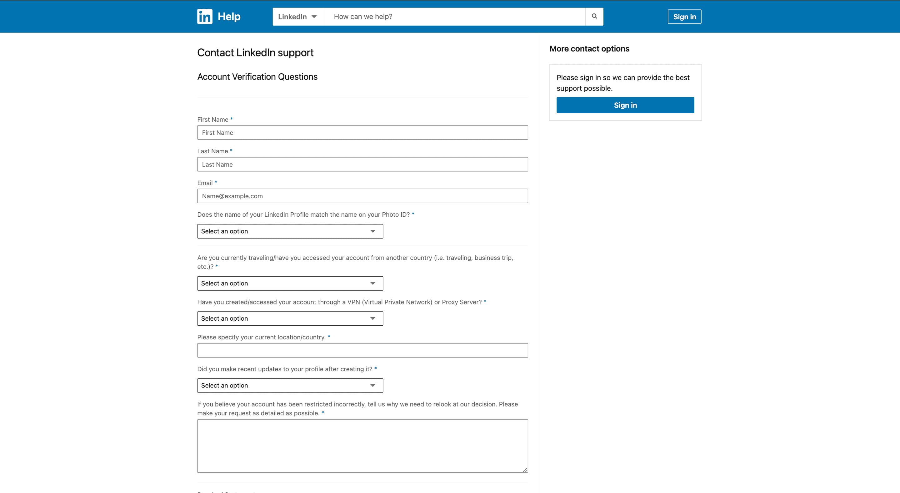 Recours contre un bannissement LinkedIn - Formulaire de recours