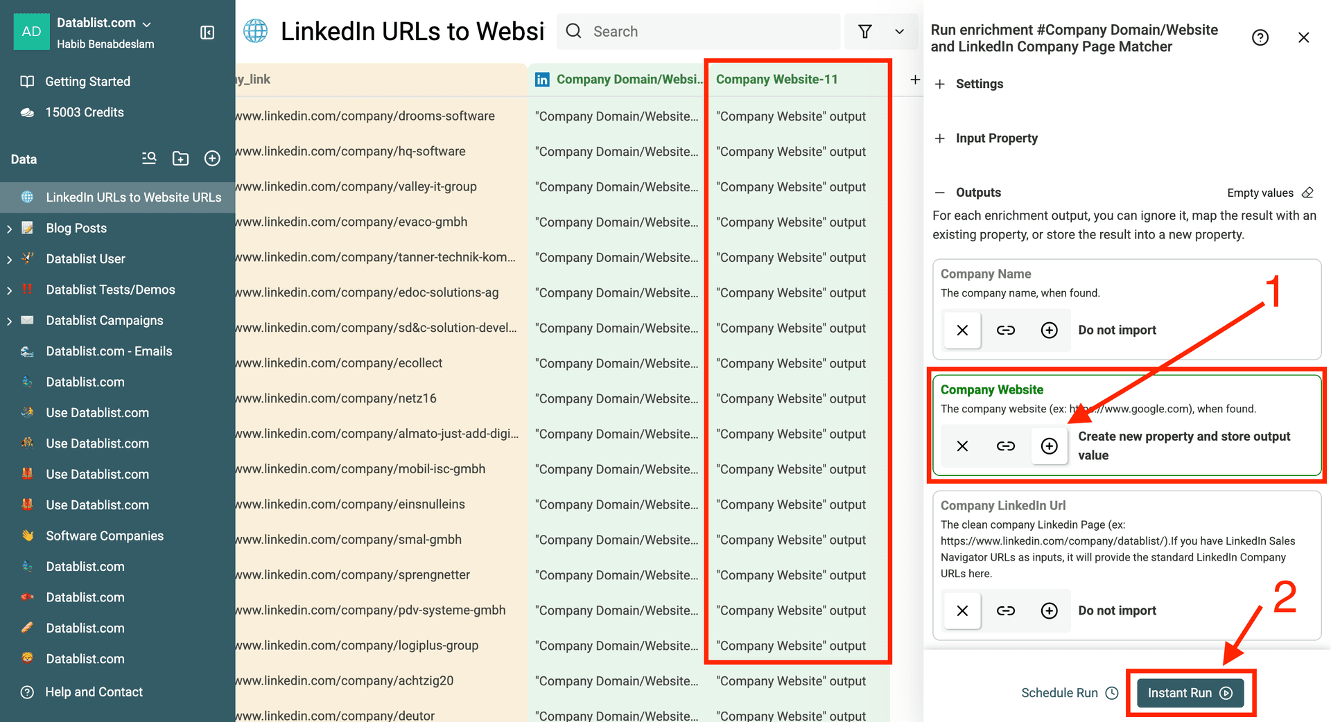 Adding the company website URL as output property