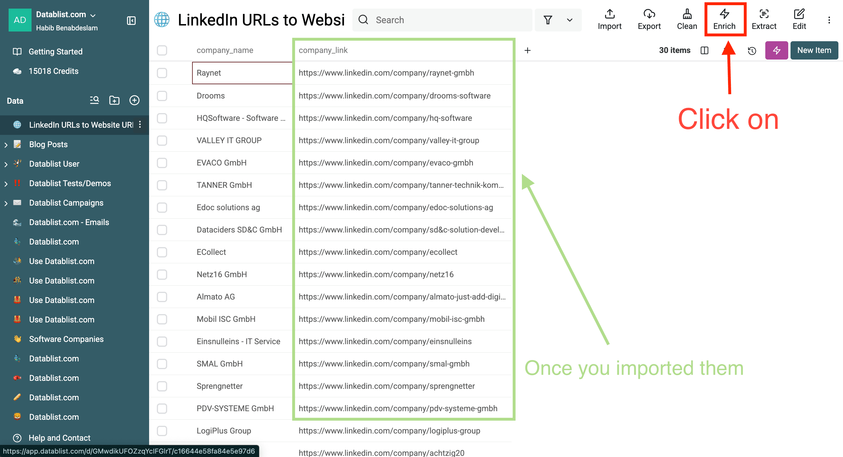 Get Website URLs From LinkedIn Company Pages - Imported URLs
