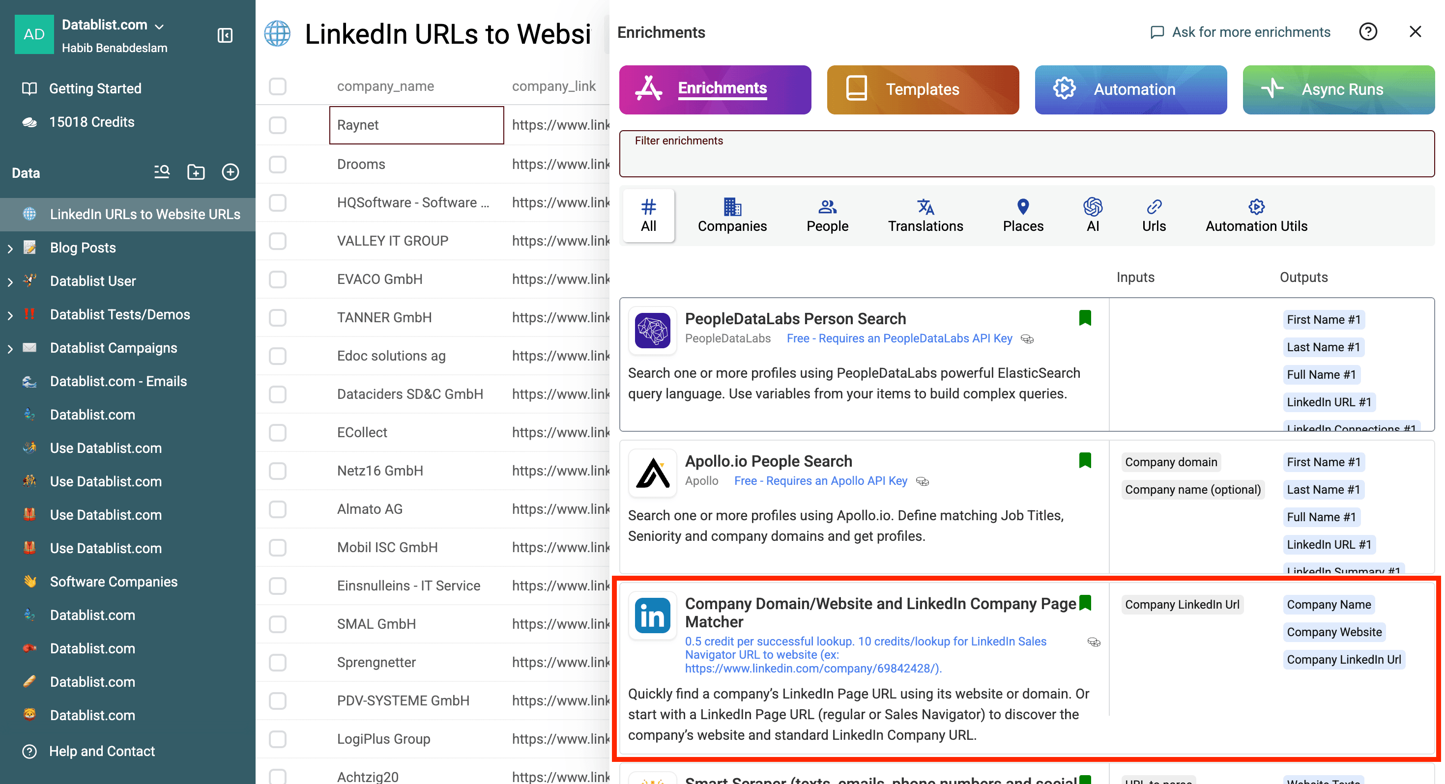 Get Website URLs From LinkedIn Company Pages - Enrichment library