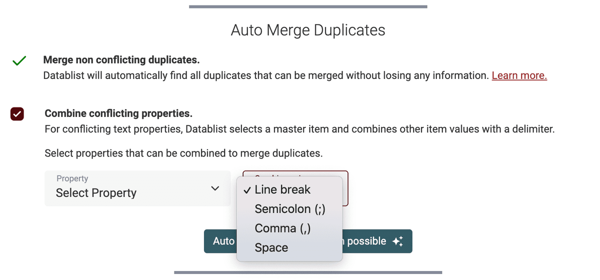 Duplicates Merging Options