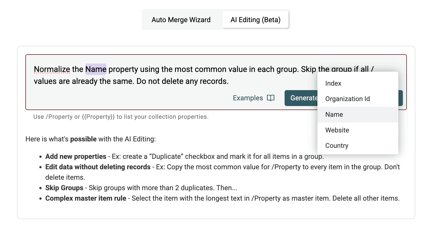 Usar a sintaxe /PropertyName para selecionar a propriedade no prompt