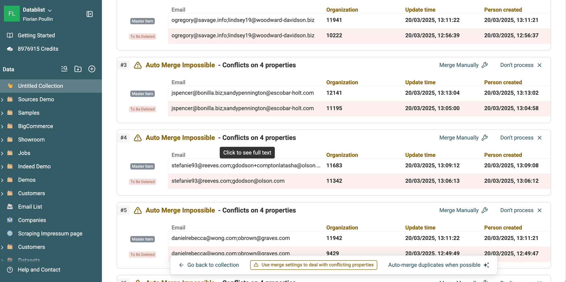 Duplicates listing