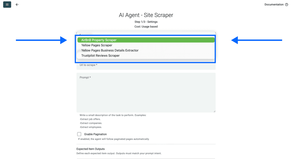 AirBnB Scraper, template selectie