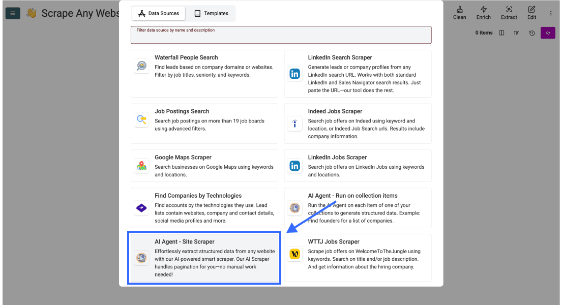 Scrape Any Website Without Code - AI Agent Interface