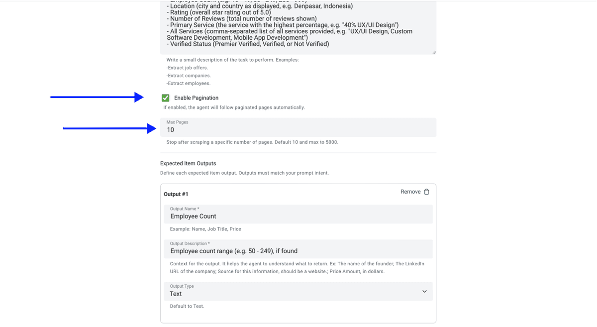 Scrape Clutch Agencies - Pagination Settings