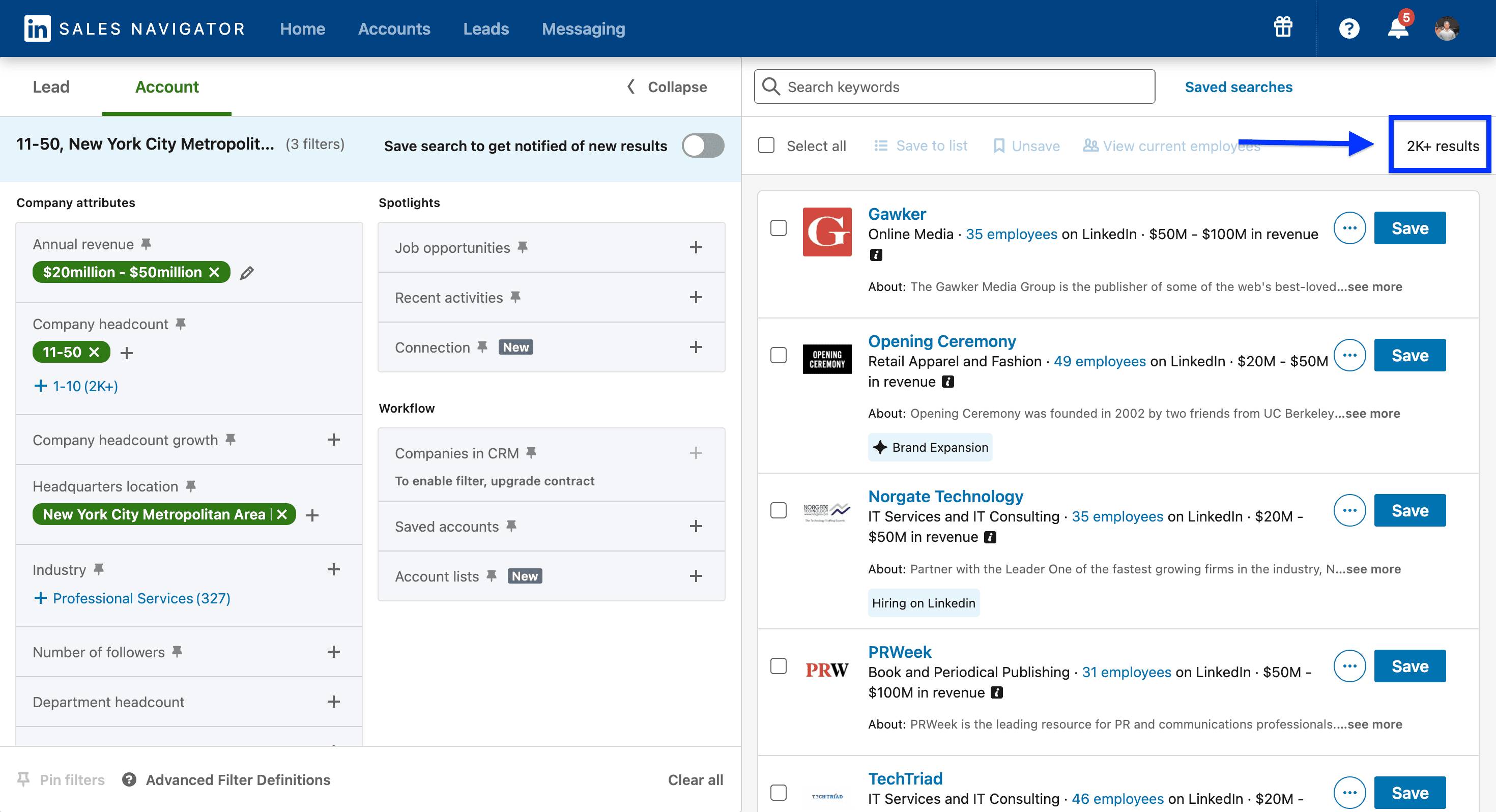 Configured account search