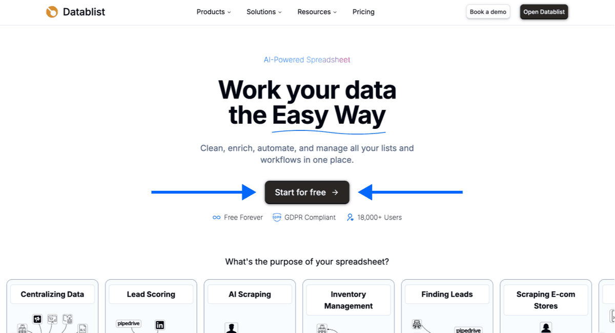 Homepage di Datablist