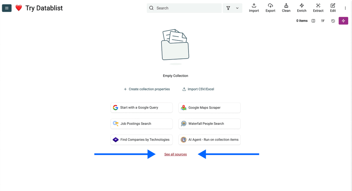 Scraping di directory con Datablist, collection vuota