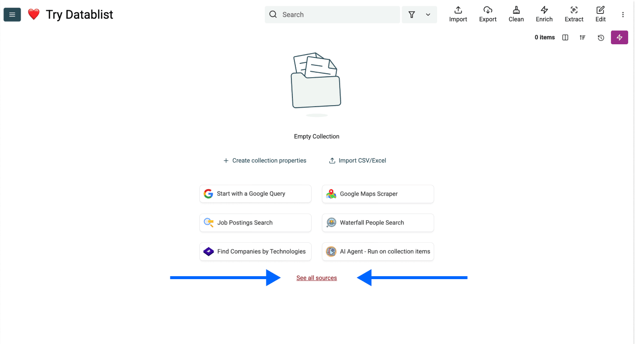 Scraping directories with Datablist, empty collection