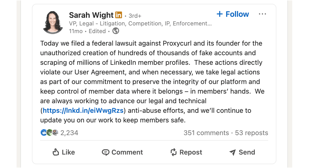 Risks of Scraping LinkedIn With Your Account