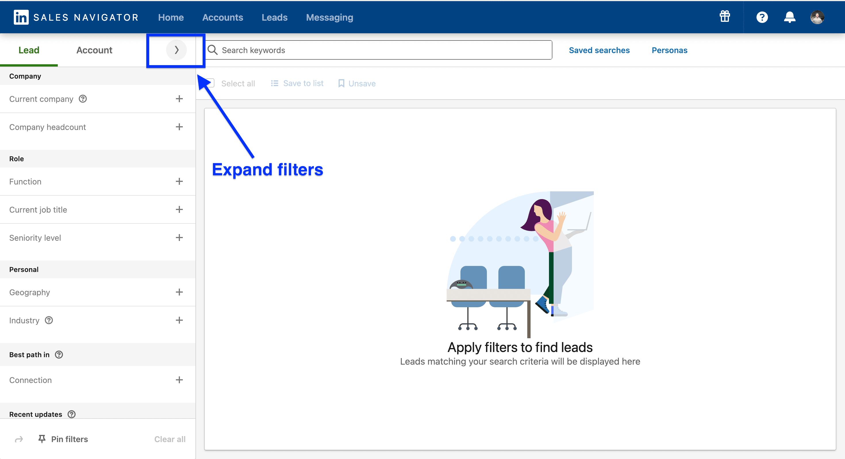 LinkedIn Sales Navigator has some hidden filters
