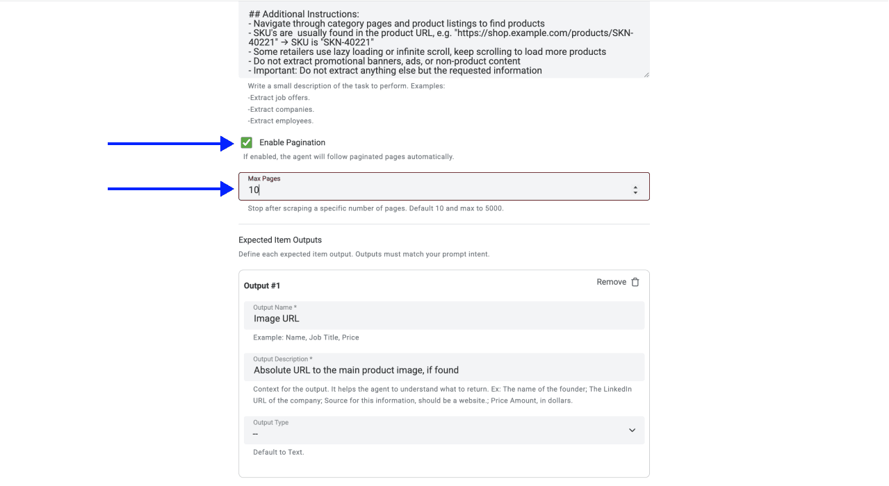 How To Scrape Retailer Websites - Pagination Settings
