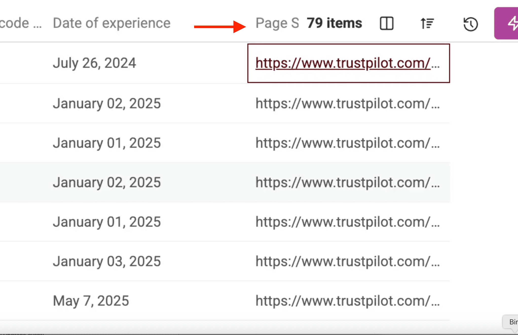 Page Scraped output