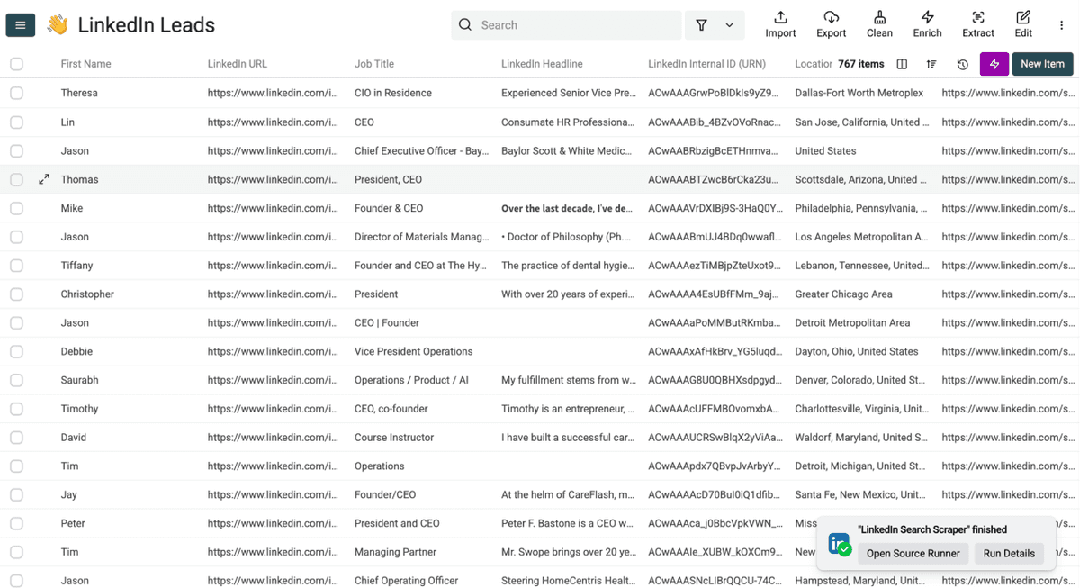 How To Scrape Sales Navigator Leads - Results Overview