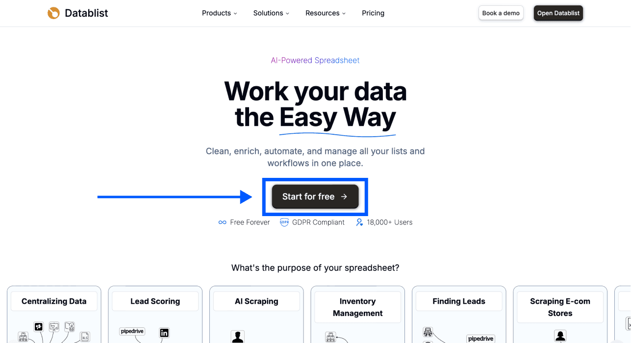 Cómo separar nombres en Excel - página principal de Datablist