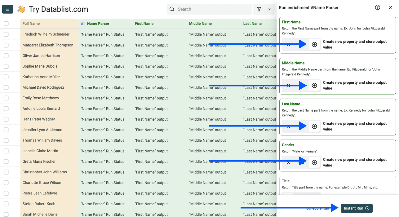 Cómo separar nombres en Excel - configuración de outputs
