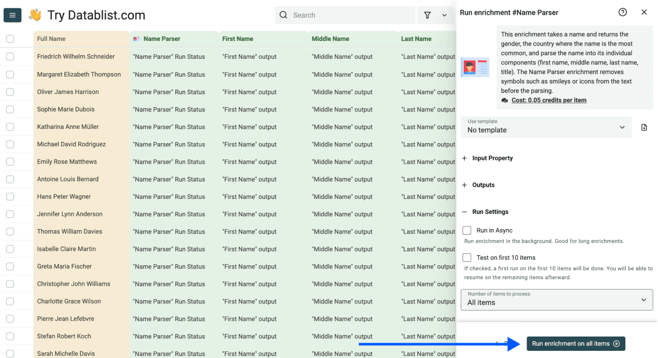 Cómo separar nombres en Excel - configuración de ejecución