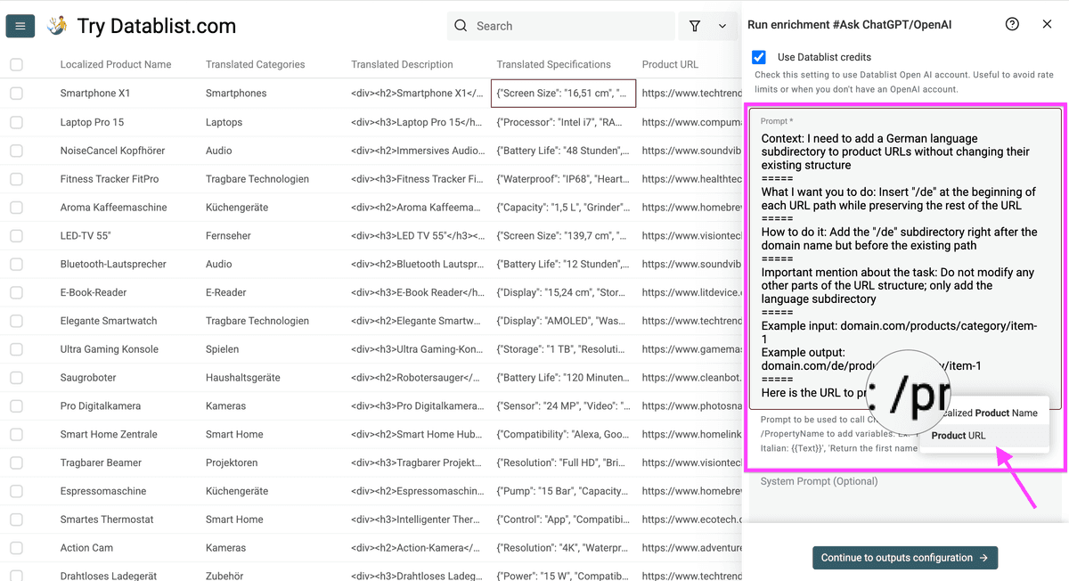 Mi prompt para añadir subdirectorios a las URLs de producto