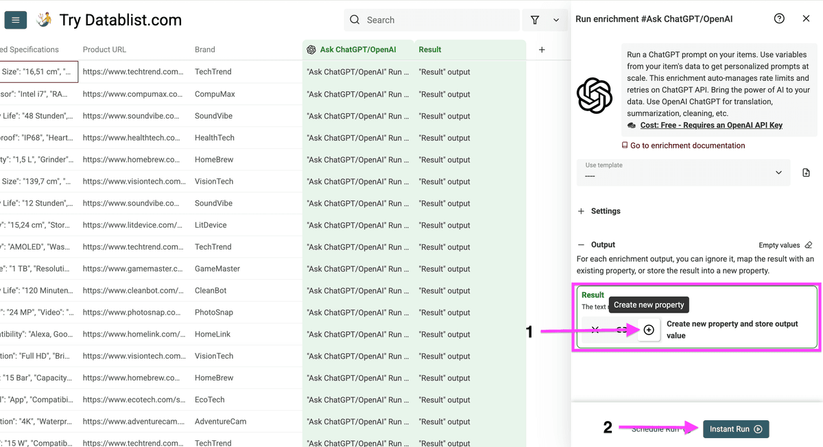 Creación de una nueva columna para URLs de producto modificadas