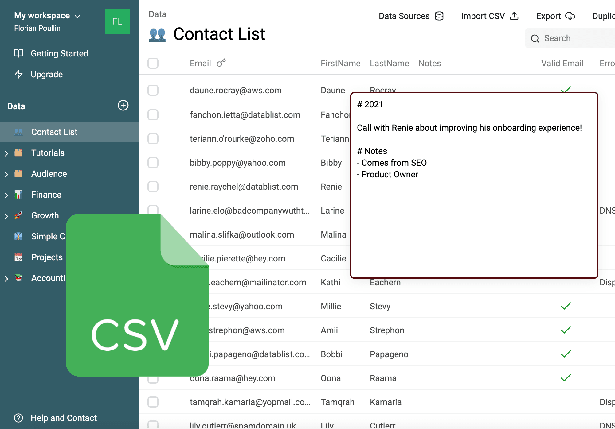 Бесплатный онлайн-редактор и просмотрщик CSV от Datablist