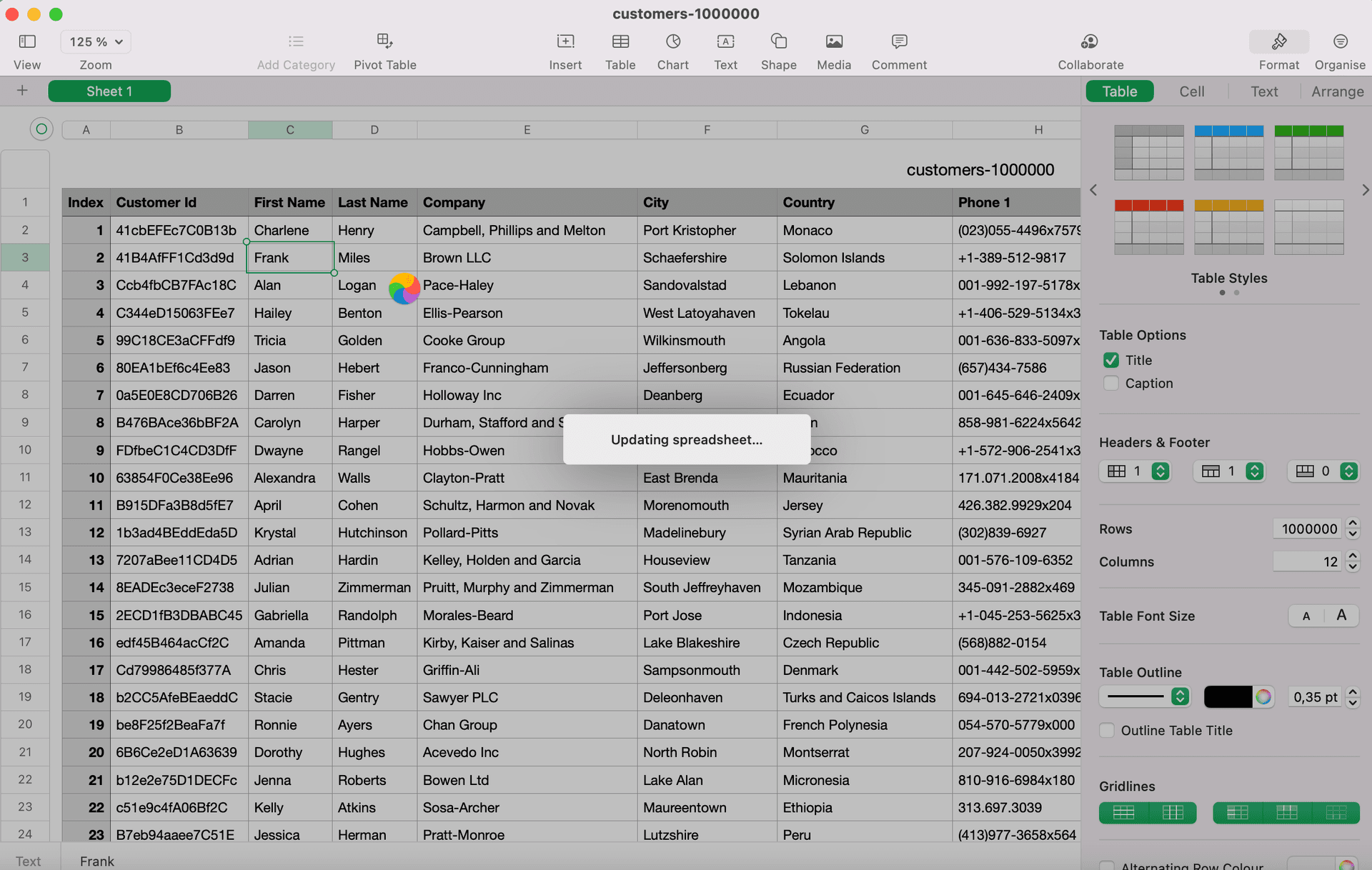 Editing big spreadsheet Apple Numbers