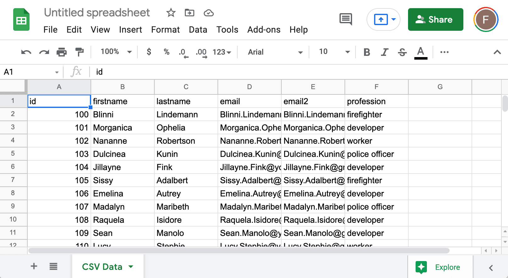 CSV file in Google Sheets