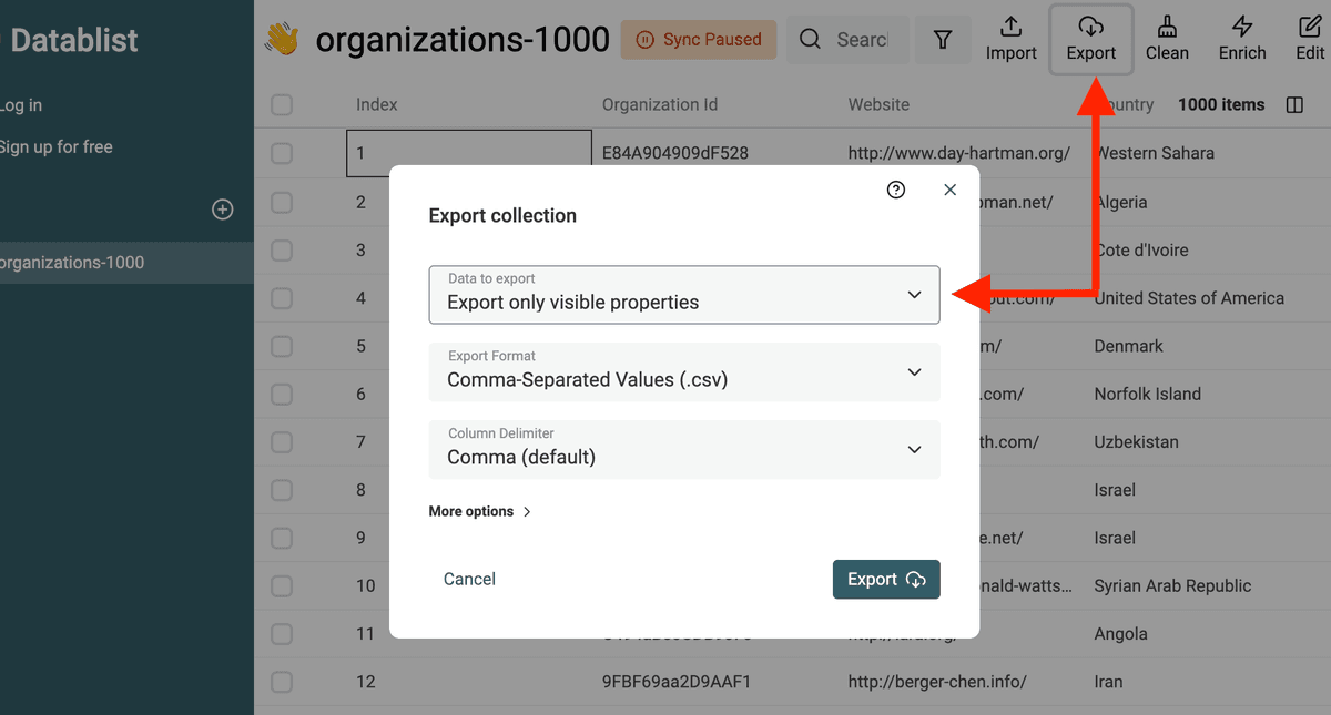 Export CSV