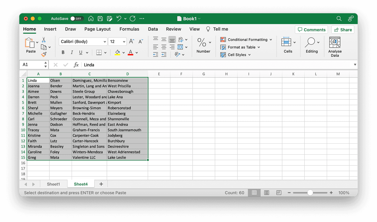 Paste data in a new sheet
